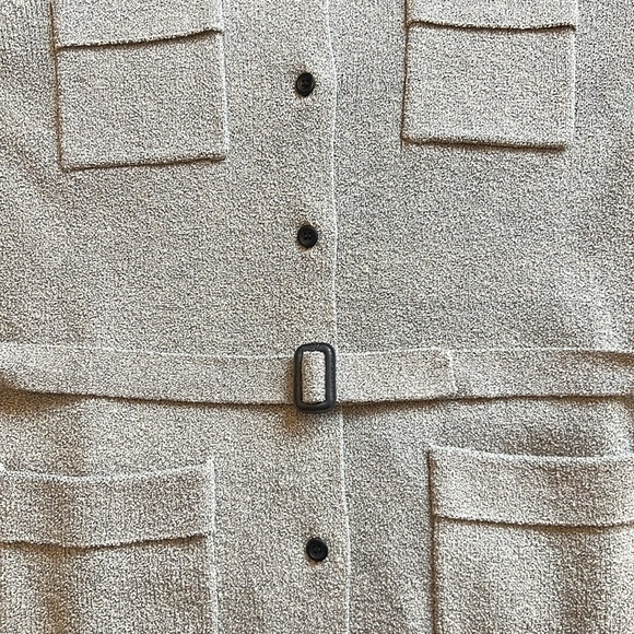 VTG 90s Jones New York Merino Wool Belted Cardigan Sweater Button Up Gray Medium - Picture 6 of 10
